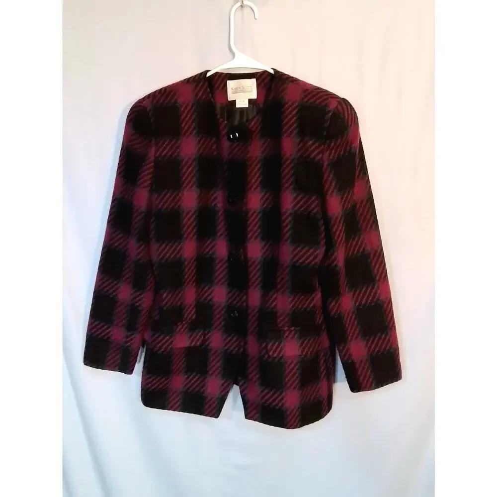 Karen Scott; Red and black plaid jacket